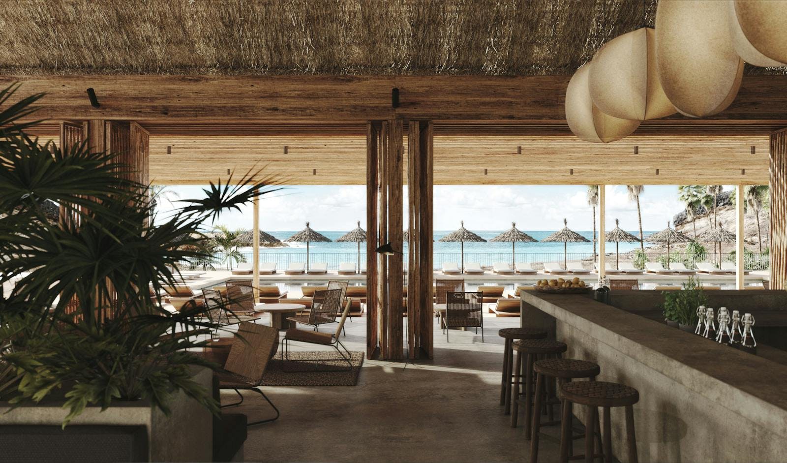La Casa de la Playa vista al mar desde el interior del bar